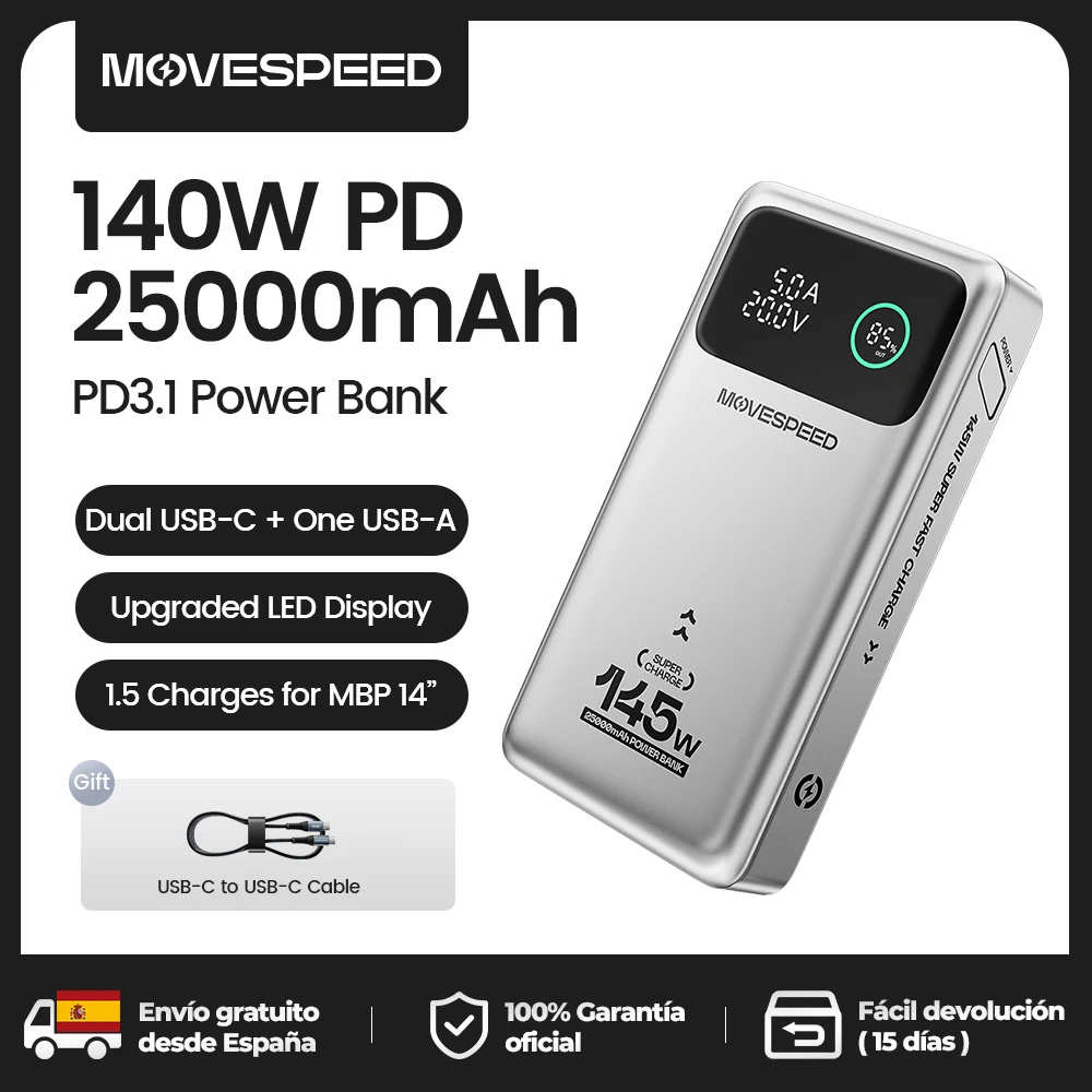 MOVESPEED M25Pro 140 W Power Bank Schnellladung 145 W Max 25000 mAh Externer Akku PD3.1 Powerbank für iPhone MacBook Lenovo Laptop Image