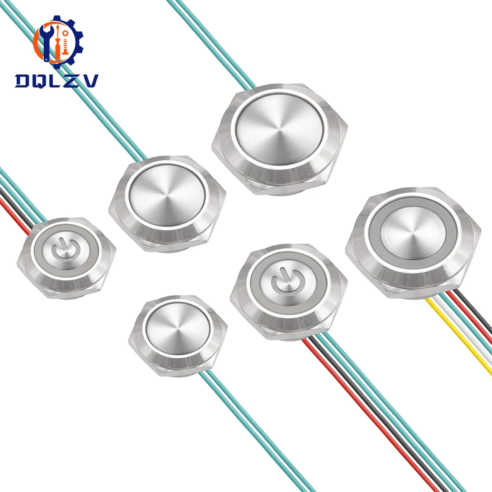 16/19/22 mm mit Drähten, kurzer Hub, wasserdichter Metall-Drucktastenschalter, 1 Schließer, selbstreset, LED-Licht, 12–24 V Image