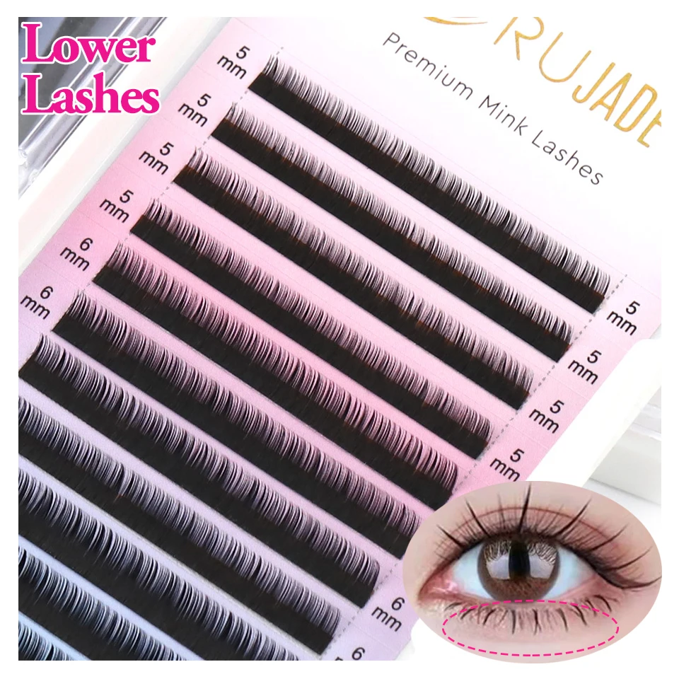 RUJADE Kurze Größen 5 mm 6 mm 7 mm 8 mm Unterwimpern Untere Wimpern Natürliche falsche individuelle Wimpernverlängerungen Untere untere Wimpern Image