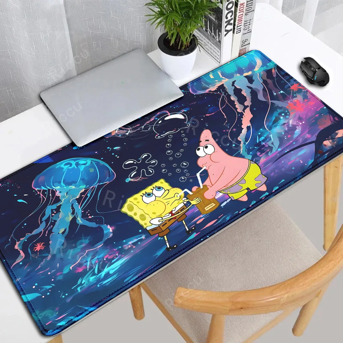 ‌ Anime S-SpongeBob Schwammkopf Teclado Mauspad 900 x 400 mm Kawaii Schreibtischunterlage Pc Gamer Gaming Zubehör Computer Büros Mauspad Image