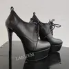 ZHIMA Frauen Stiefeletten Schnüren Kunstleder Dünne High Heels Kurze Booties Plattform Damen Schuhe Frau Große Größe 41 42 44 50 52