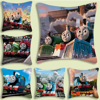 Thomas The Train Quadratische Kissenbezüge, Cartoon-Sofa, dekorativ, Zuhause, doppelseitiger Druck, kurzer Plüsch, niedlicher Kissenbezug Image