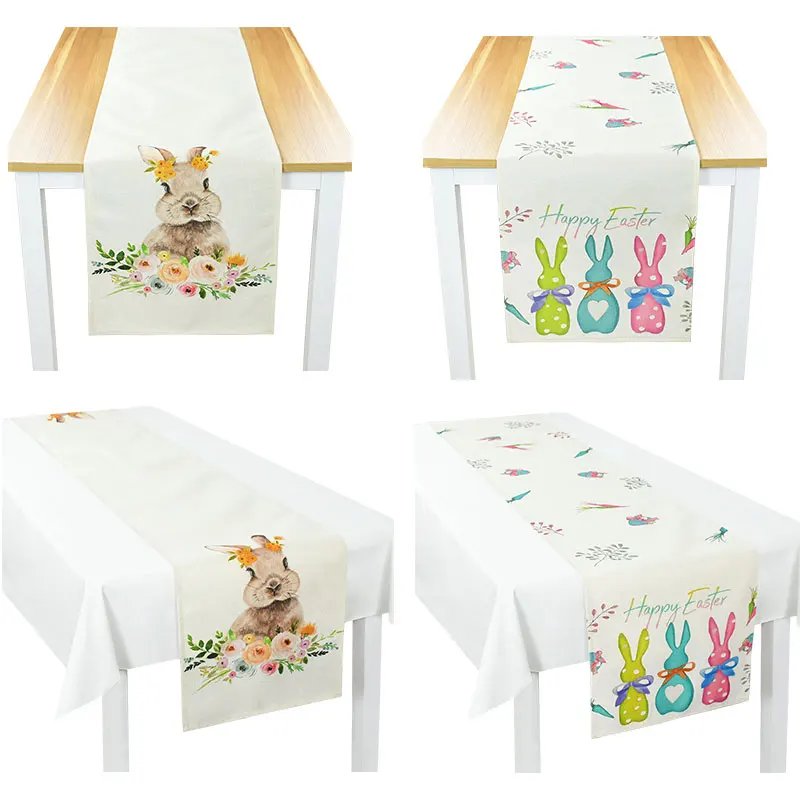 Ostern Kaninchen Bunte Eier Tisch Abdeckung Frühling Tisch Läufer Party Tisch Dekor Bauernhaus Esszimmer Tischdecke Ostern Dekorationen
