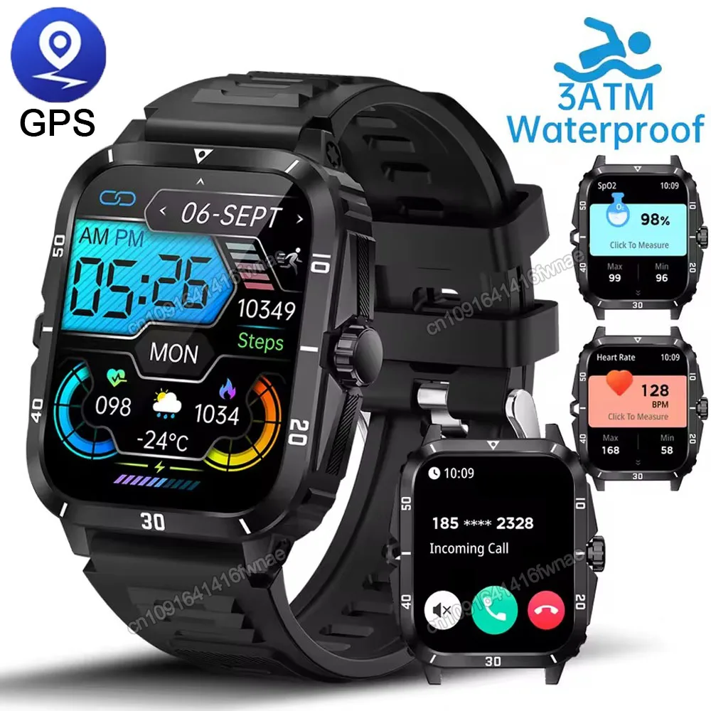 2025 Military Smart Uhr Männer 3ATM Wasserdichte Outdoor GPS Sport Fitness Tracker Gesundheit Überwachung Smartwatch Männer 400 mAh Uhren Image