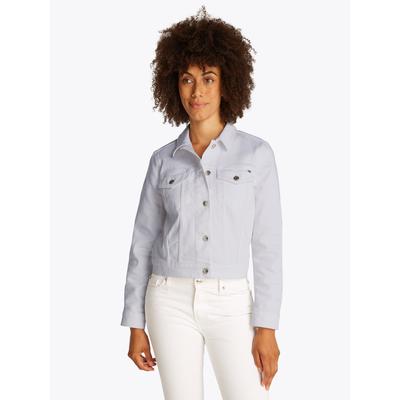 Jeansjacke TOMMY HILFIGER "DNM SLIM JACKET WHITE", Damen, Gr. 32, weiß (optic weiß), Denim/Jeans, Obermaterial: 99% Baumwolle, 1% Elasthan, unifarben, casual, slim fit kurz, Langarm 1-Knopf-Manschette, Jacken, mit vielseitigem Design Image