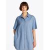 Hemdblusenkleid TOMMY JEANS CURVE "SS SHIRT DRESS EXT", Damen, Gr. XL (42), N-Gr, blau (denim light), Web, Obermaterial: 100% Baumwolle, unifarben, casual, Po-bedeckend, Kurzarm, Kleider, in Großen Größen