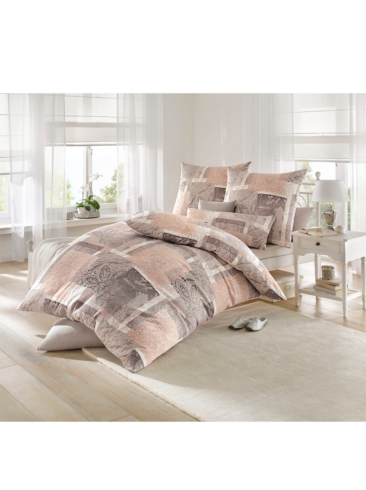 Bettwäsche BIBERNA Gr. 3, beige (taupe), B/L: 155cm x 220cm, Feinbiber, B/L: 80cm x 80cm, 3 Stk., Feinbiber, 100% Baumwolle, Bettwäsche Image