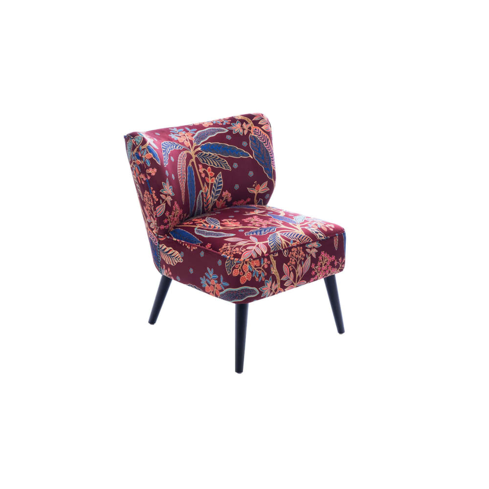 Fauteuil crapaud en velours prune à motifs
