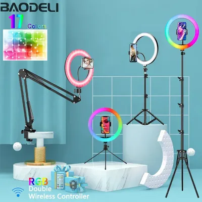 10in RGB Selfie Ring Light Tripod Phone Stand Holder Photography RingLight Circle Fill Light Led