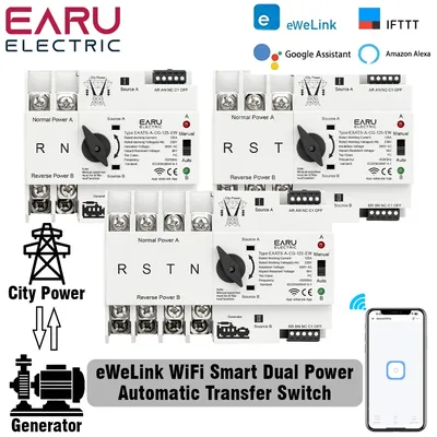 ATS eWeLink WiFi Smart Dual Power Automatic Transfer Electrical Selector Switch Uninterrupted Power