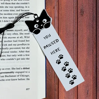 Bookmark Gift for Reading Enthusiasts, Student, Friend, Family "YOU PAWSED HERE" Cute Cat Head Pattern with Tassel.