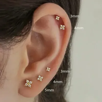 1 Pair Flower Earrings for Women Stud Piercing Cartilage Ear Ring Gold Silver Color Small Four Leaf