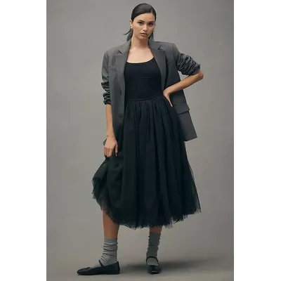 Moon River Sleeveless Tulle Twofer Midi Dress