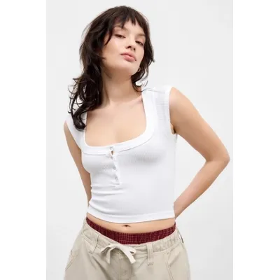 Out From Under Square Neck Henley Top - White S/M at Urban Outfitters