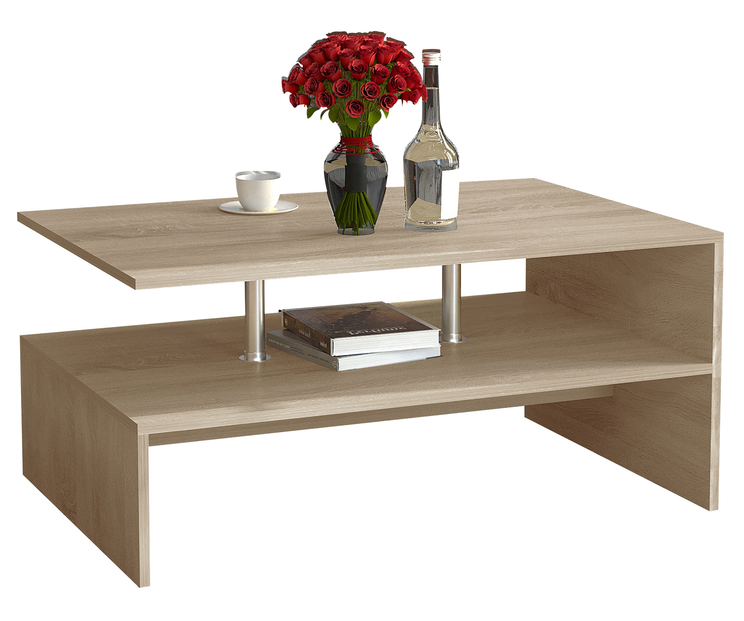 Beistelltisch VCM "Holz Sofatisch Couchtisch Wohnzimmertisch Maliso L" Gr. 90, braun (sonoma, eiche), B:90cm, Tische, Eckige Couchtische Couchtisch