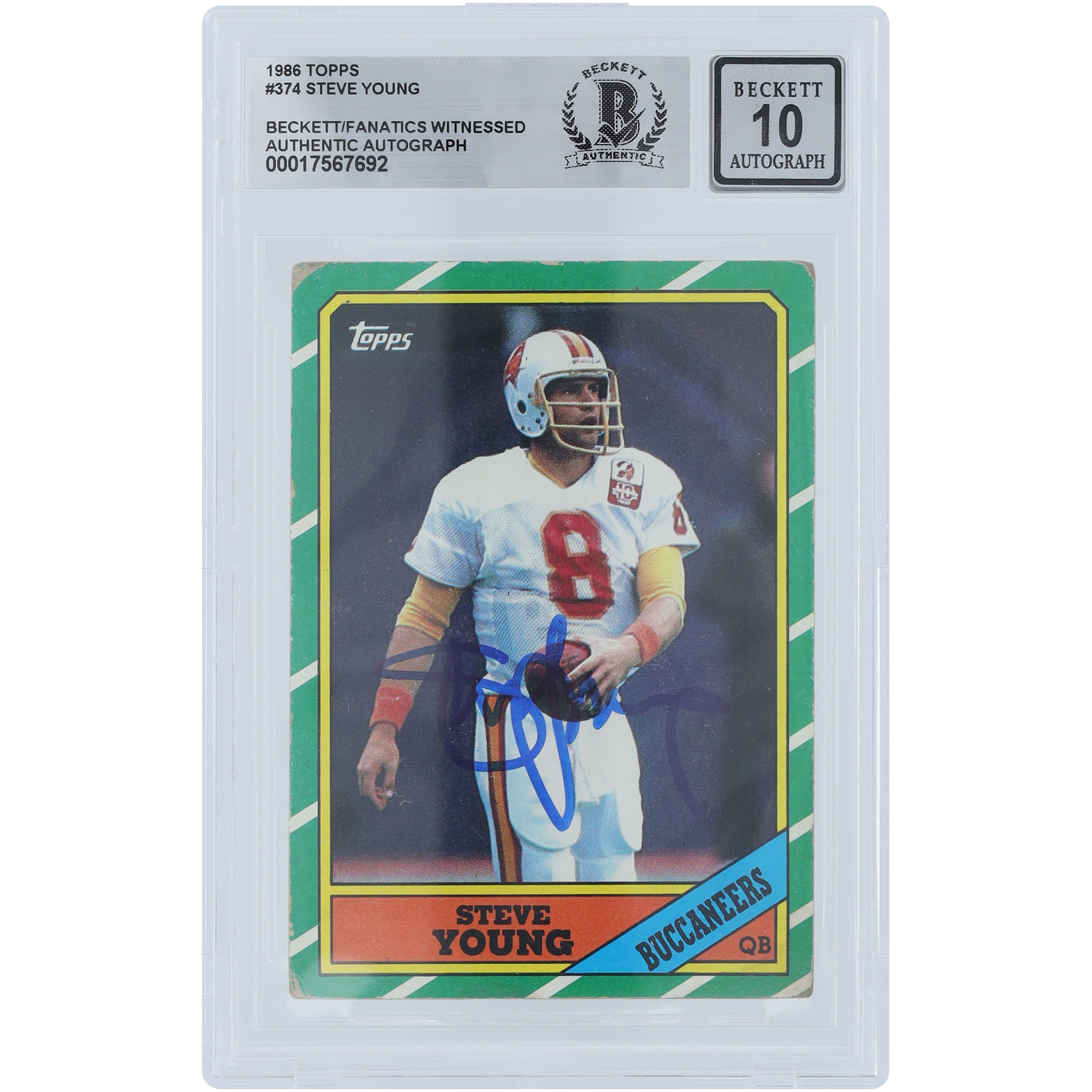 V106832 Bucs Steve Young Tampa Bay Buccaneers Autogramm 1986 Topps #374 Beckett Fanatics Zeuge authentifiziert 10 Rookie-Karten Steve Young AUT TPP TRADING CARDS 45666 AUTTRC CA01F06944 #27 Image