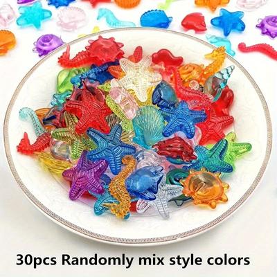 TEMU -pcs Acrylic Seashell Starfish Shapes Set - Assorted Ocean Sea Life Figurines For Aquarium Decor, Non-toxic Abs Material, Suitable For Fish And Coastal Theme Decorations Image