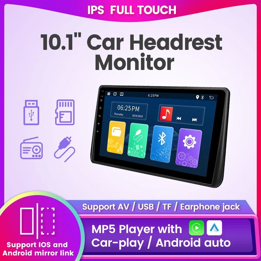 10.1 ''mp5 Player ips voller Touchscreen hintere Kopfstütze Auto Monitor Unterstützung kabel gebundenes Carplay Android Auto Spiegel-Link av/usb/tf/typec Image
