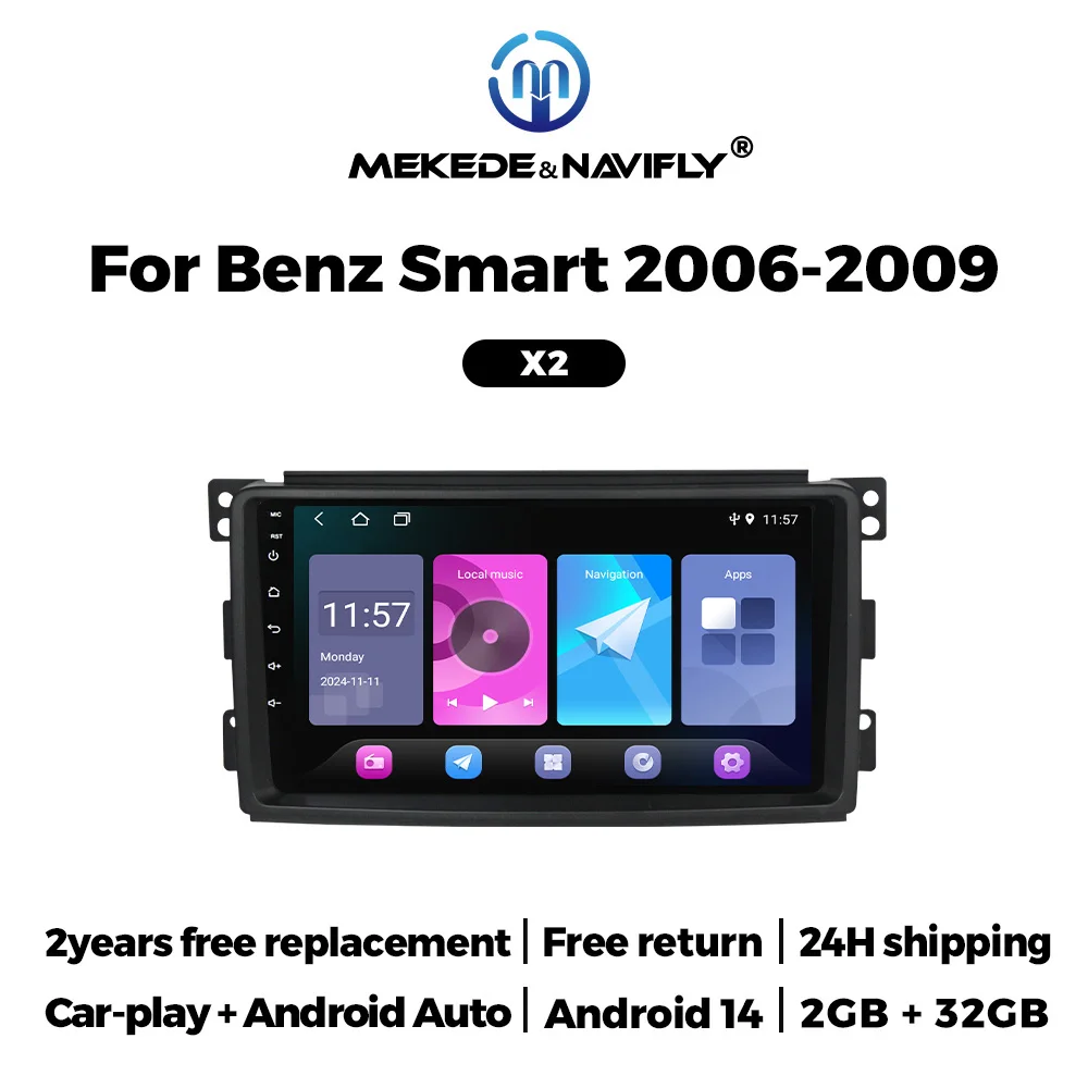 9 Zoll Android 14 Autoradio für Mercedes Benz Smart Fortwo 451 2005-2015 Stereo-Auto spielen Auto Multimedia-Player GPS Autoradio Auto GPS Multimedia Radio, 8-Kern DSP ohne DVD Player, 2Din Stereo Image