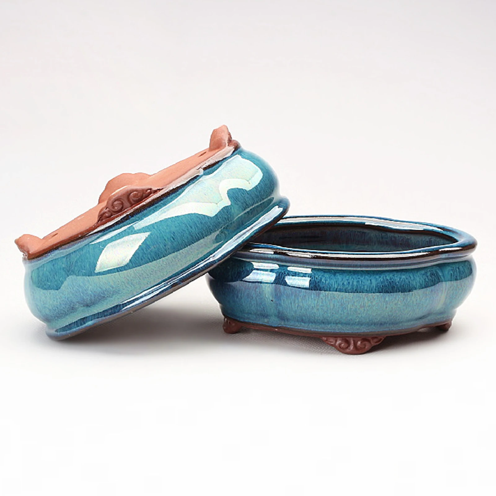 Kreativer Bonsai-Blumentopf im chinesischen Stil, belüftet lila Sand, Keramik-Bastel-Blumentopf, Pflanzgefäß für Zuhause, Büro, Heimdekoration Image