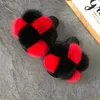 Fuchs Pelz Ball Woolen Frauen Slipper Farbe Block Flache Nette Sandale Paar/Eltern-kind-schuhe Casual Oberbekleidung flip-Flops