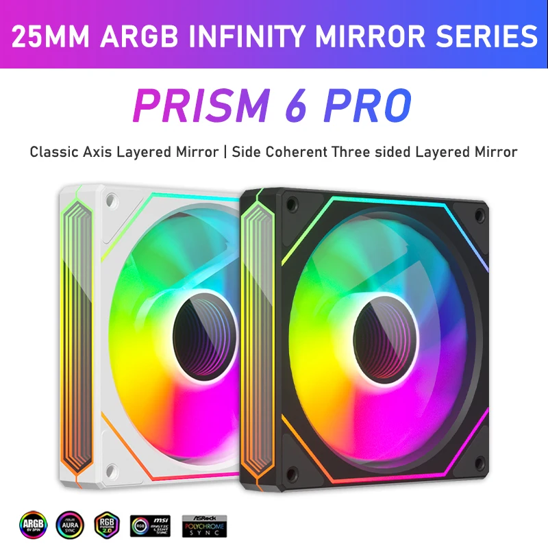 Zezzio Prism 6 PRO 120 mm PC-Gehäuselüfter ARGB 12 V 4PIN PWM Luftkühler CPU-Lüfter 3-seitiger Infinite MirrorCompute-Gehäuselüfter Image