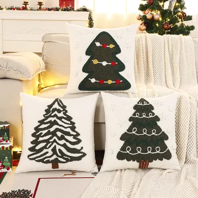 1 pc Weihnachts dekoration Wurf kissen bezug Stickerei Leinwand getuftet Weihnachts baum Image