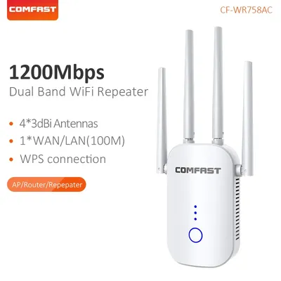 Comfast 1200 MBit/s Wifi Repeater Wireless Wifi Range Extender Dualband Repeater 2.4/5GHz Wi-Fi Booster 4 Antennen CF-WR758AC