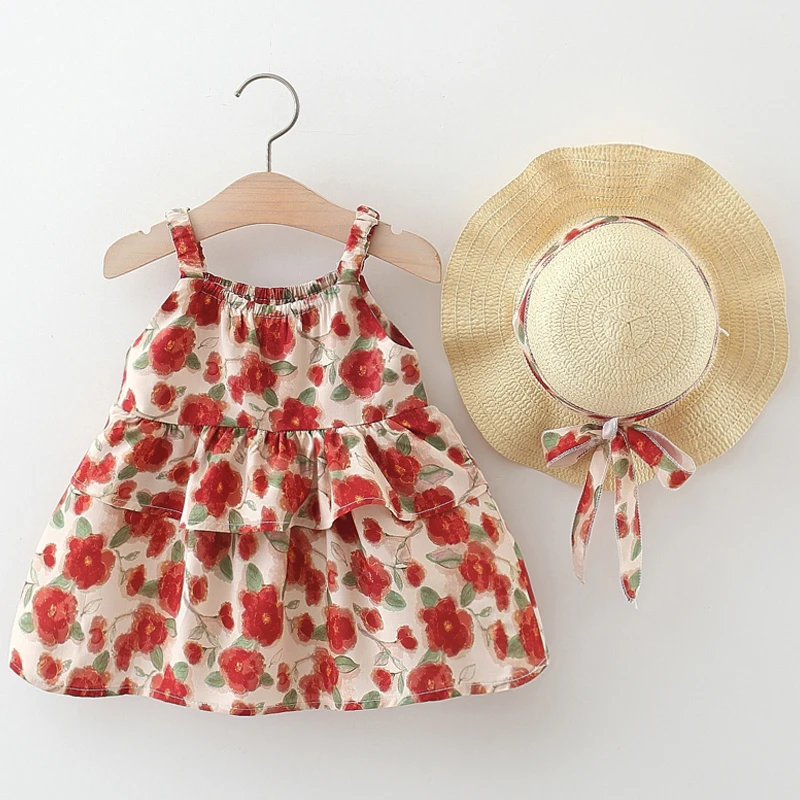 Neues Sommerkleid für 2 Babys, süßer und süßer Blumenrock, 0–4 Jahre alt, lässiges und modisches ärmelloses Kleid für Mädchen Image