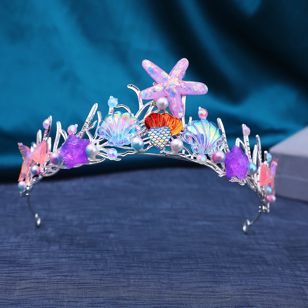 Handgemachte Meerjungfrau Fischkrone Ozean Stil Muschel Seestern Haarschmuck Prinzessin Tiara für Frauen Mädchen Geburtstag Party Kostüm Image