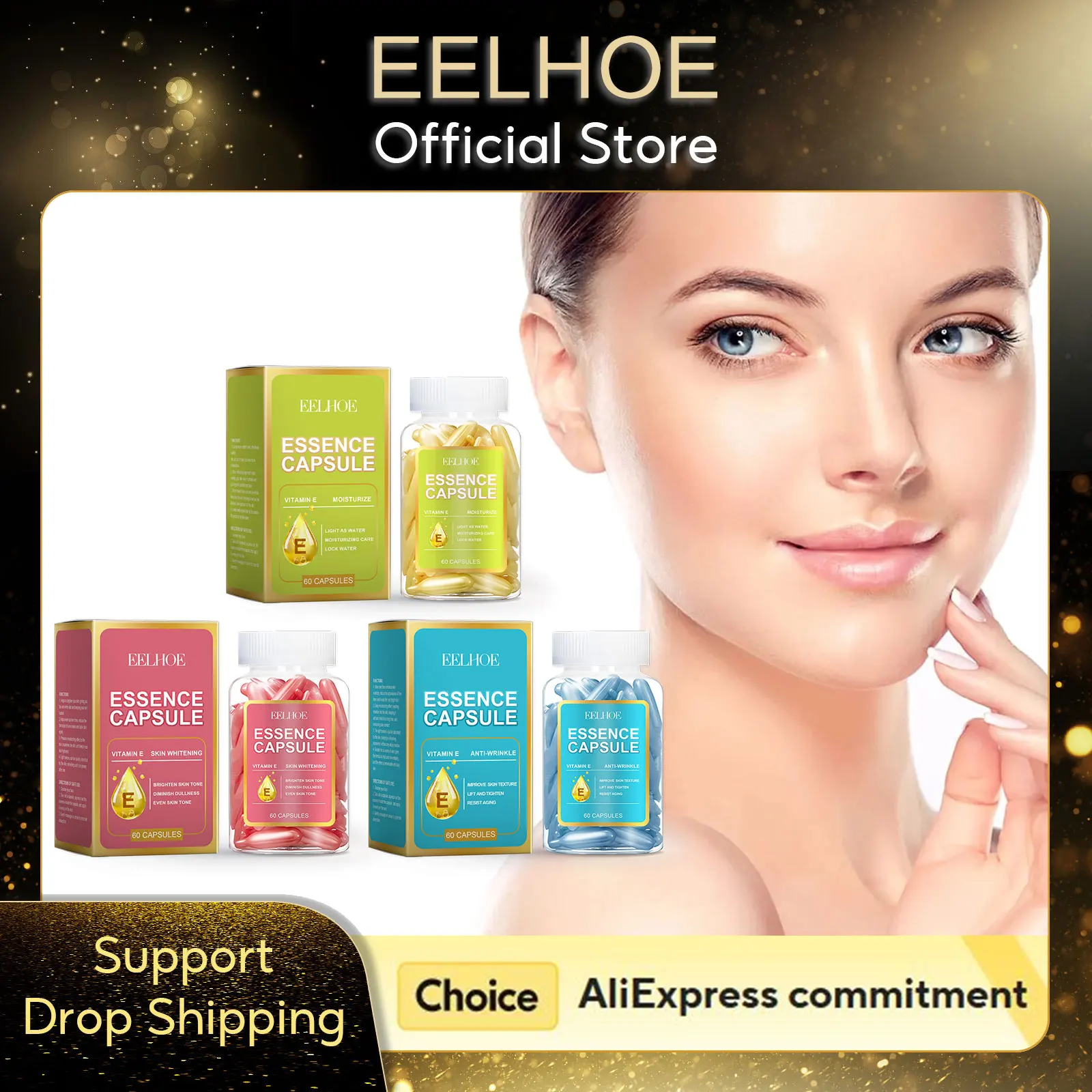 Aufhellende Gesichtsserum-Kapseln, Nikotinamid, strafft die Haut, aufhellende, feuchtigkeitsspendende, verjüngende Behandlung, Vitamin-E-Kapsel-Serum Image