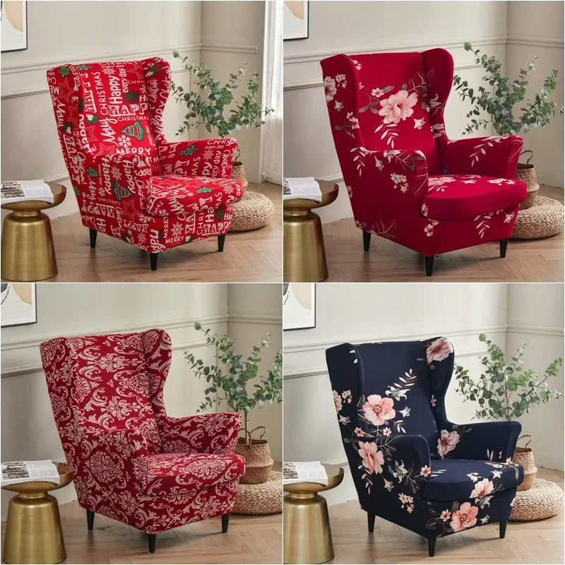 Weihnachten Thema Flügel Stuhl Abdeckung Stretch Spandex Sessel Abdeckungen Nordic Abnehmbare Entspannen Sofa Hussen Mit Sitzkissen Abdeckungen Image