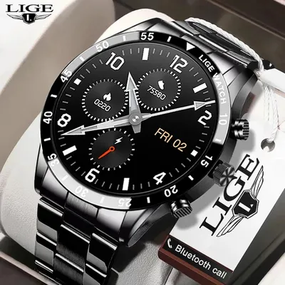 LIGE Bluetooth Anruf Smart Uhr Männer Armbanduhr Fitness Tracker Laufsport Uhr Fitness Wasserdichte Smartwatch Musik Wiedergabe