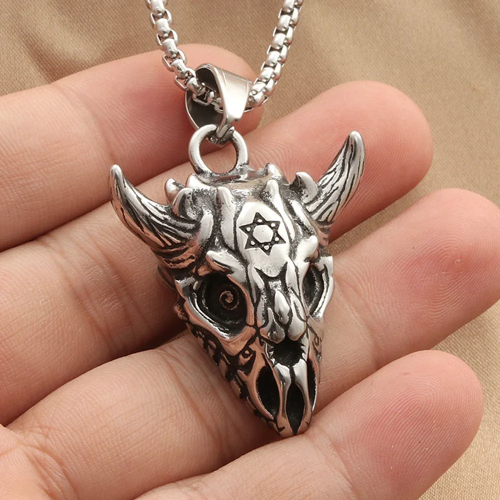 Vintage 316l Edelstahl Ziege Kopf Anhänger Halsketten für Männer Punk Hip Hop David Star Schädel Anhänger Gothic Schmuck Geschenke Image