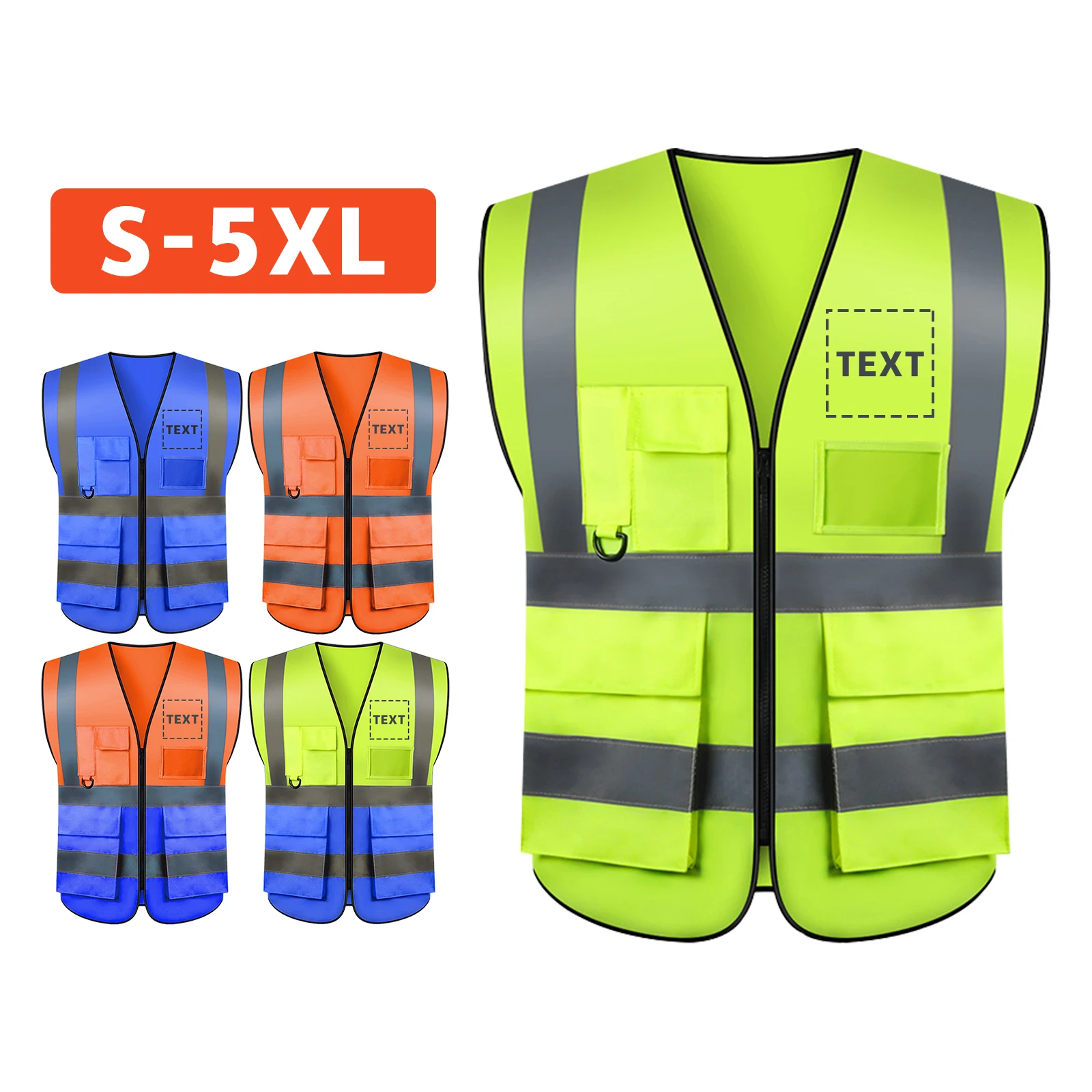 Gilet de sécurité avec LOGO personnalisé S-5XL pour hommes, gilet de travail avec poches et fermeture éclair, gilet de Protection de sécurité ﻿ Vêtements de travail de sécurité