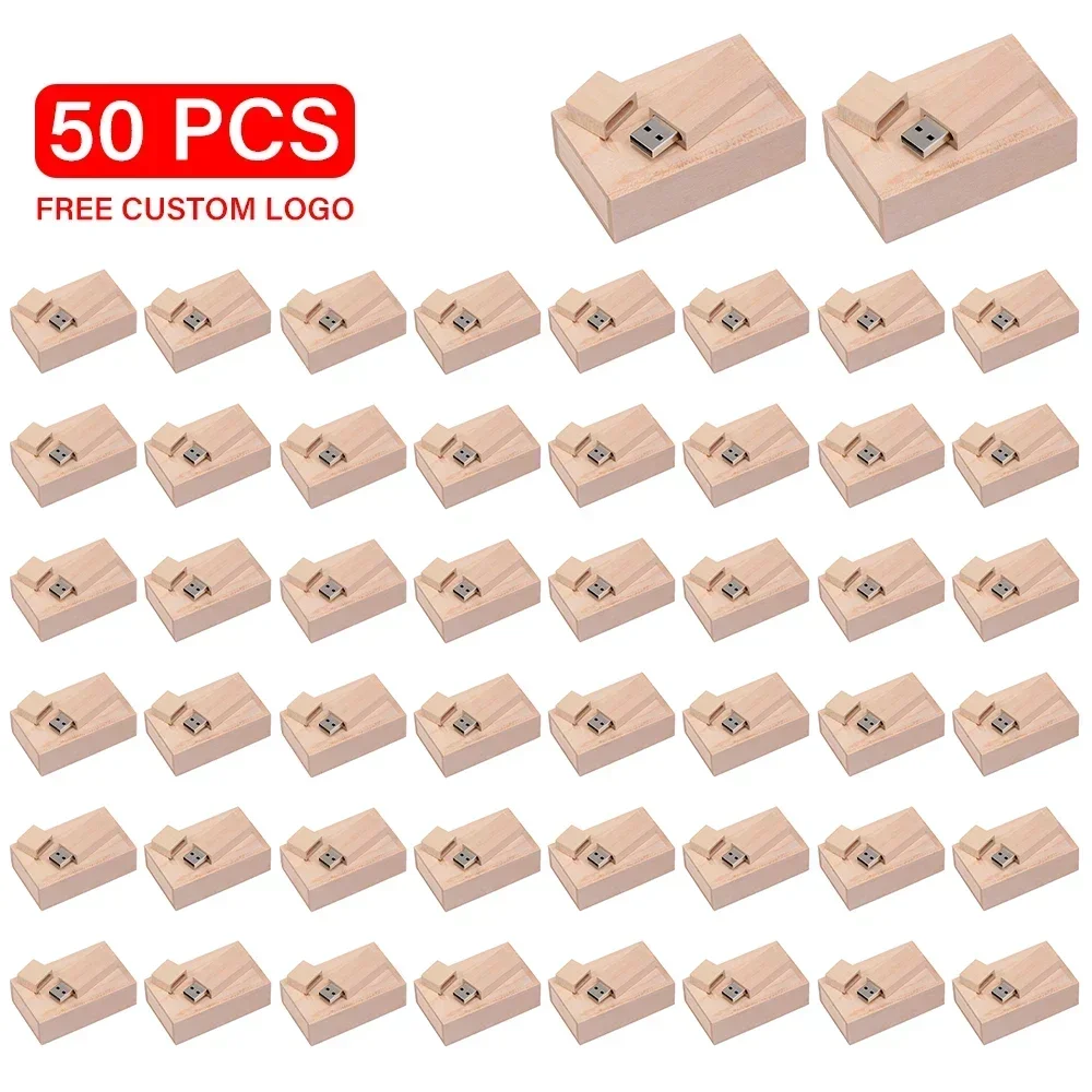 50 PCS LOT clé USB en bois 128 GB Logo personnalisé gratuit clé mémoire 64 GB boîte-cadeau créative clé USB 32 GB capacité réelle U disque