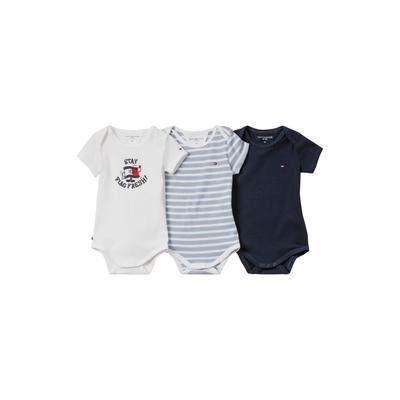 Kurzarmbody TOMMY HILFIGER "3 PACK BODY SS GIFTBOX", Baby, Gr. 80, N-Gr, blau (schwarz night navy), Jersey, Obermaterial: 93% Baumwolle, 7% Elasthan, unifarben, casual, körpernah, Rundhals, Kurzarm eingesetzt normaler Saum, Bodies, aus weicher... Image