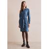 Jeanskleid CECIL, Damen, Gr. L (42), US-Größen, blau (mid blau wash), Stoff, 100% Lyocell, unifarben, casual, gerade knielang, V-Ausschnitt, Langarm Bündchen, Kleider, mit Knopfleiste