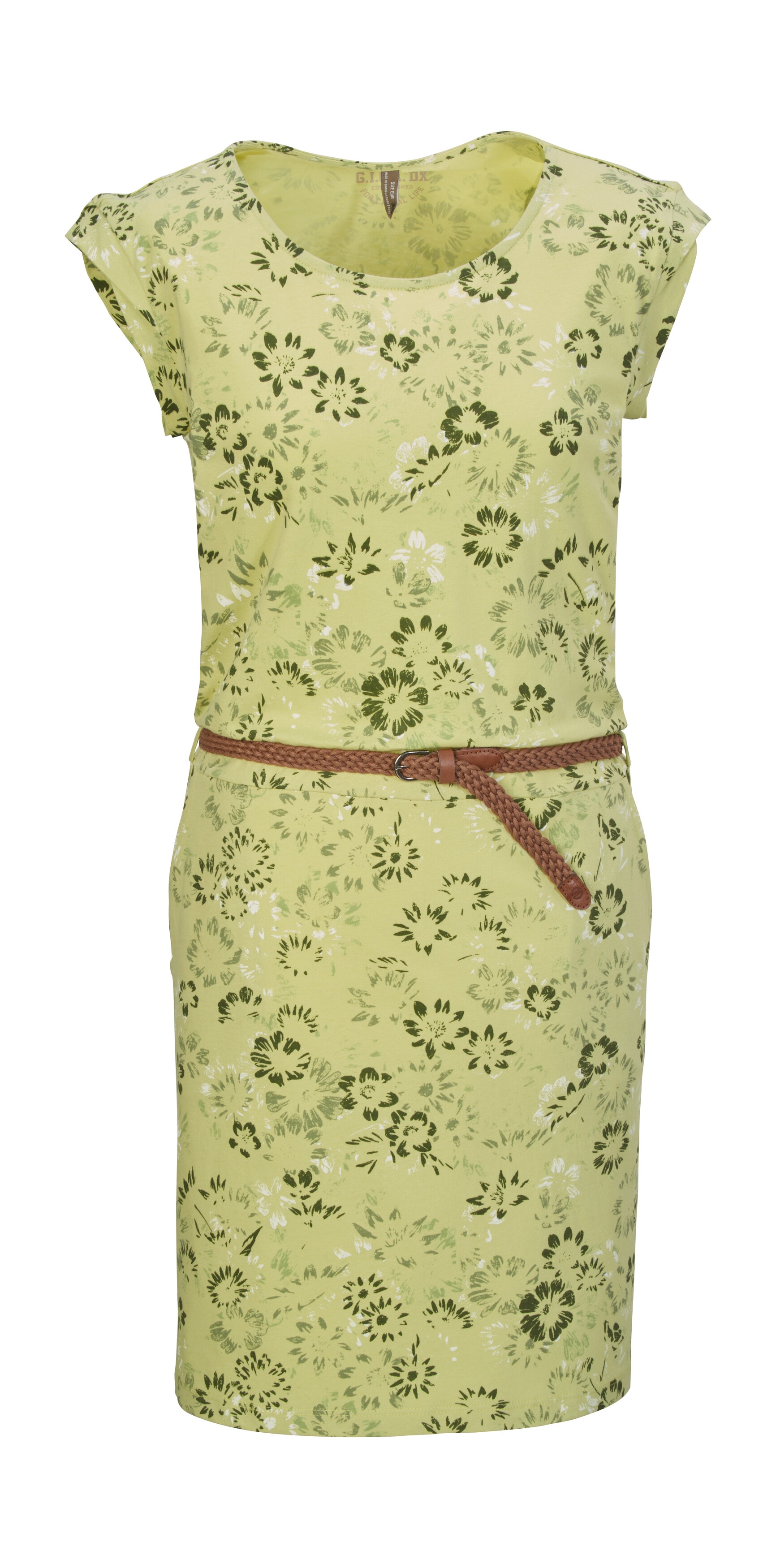 Sommerkleid "GS 43 WMN DRSS", Damen, Gr. 36, Normalgrößen, grün (hellgrün), Obermaterial: 93% Baumwolle, 7% Viskose, G.I.G.A. DX BY KILLTEC, Kleider Sommerkleid, Kleid mit floralem Print, Bindegürtel, 100% Baumwolle