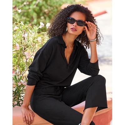 Boston Proper - Black - Cotton Comfort Collared V Neck Lounge Sweatshirt - Small