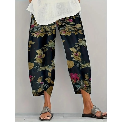 Damen Shorts aus Baumwollleinen Leinen-inspirierte Hosen Hose aus Baumwollleinen Gefütterte Shorts Mode Streetwear Knöchellang Hohe Taille Grafik Tasche Elastischer Bund Bequem Weich Mikroelastisch Image