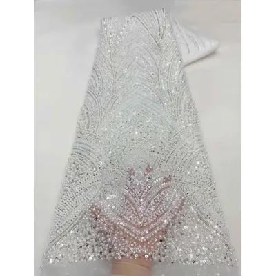 African Beaded lace Fabric 2025 High Quality Sequins Embroidery French Beaded Tulle Laces For