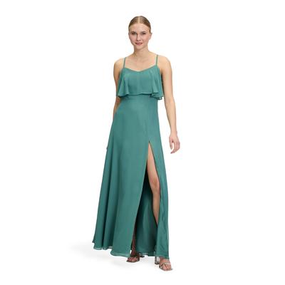 Abendkleid VERA MONT "Vera Mont Abendkleid mit Volant", Damen, Gr. 38, Normalgrößen, grün (bright eucalyptus), Chiffon, Obermaterial: 100% Polyester. Futter: 100% Polyester., festlich, Basic schmal lang, V-Ausschnitt, ohne Ärmel, Kleider, Volant Image