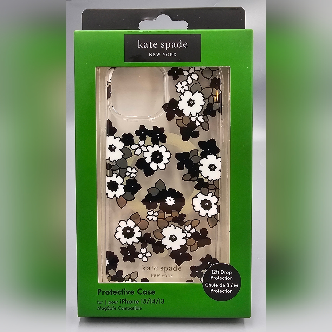 Kate Spade Cell Phones & Accessories | Kate Spade Protective Case Magsafe For Iphone 15 14 13 Floral Black Clear Gold | Color: Black/White | Size: Os