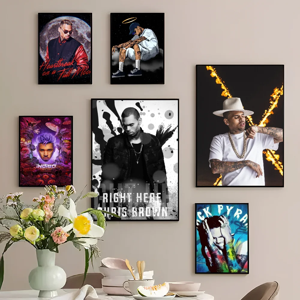 Chris Brown Hip Hop klassische Anime Poster wasserdichte Papier Aufkleber Kaffeehaus Bar Zimmer Wand dekoration