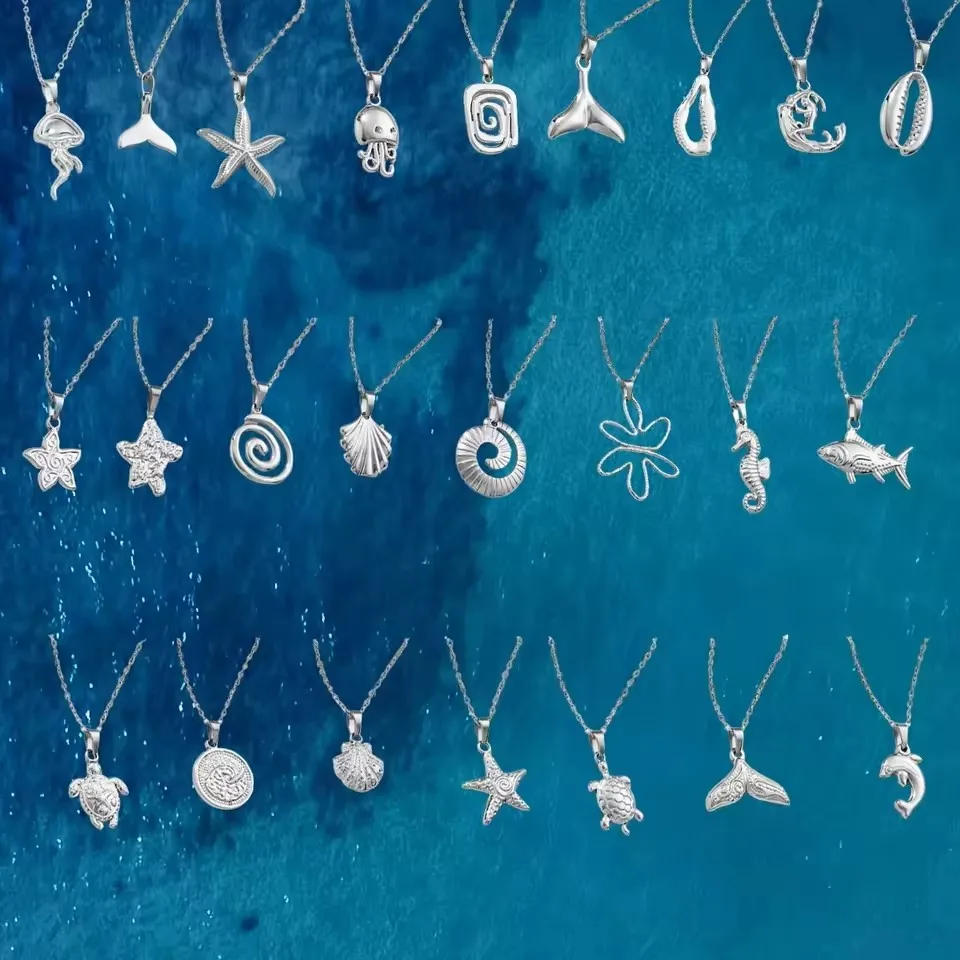 Mode 1pc Edelstahl Seestern Shell Conch Meeresschildkröte Fischschwanz Anhänger Halskette Meerestiere Halskette Frauen Mädchen Geschenk Image