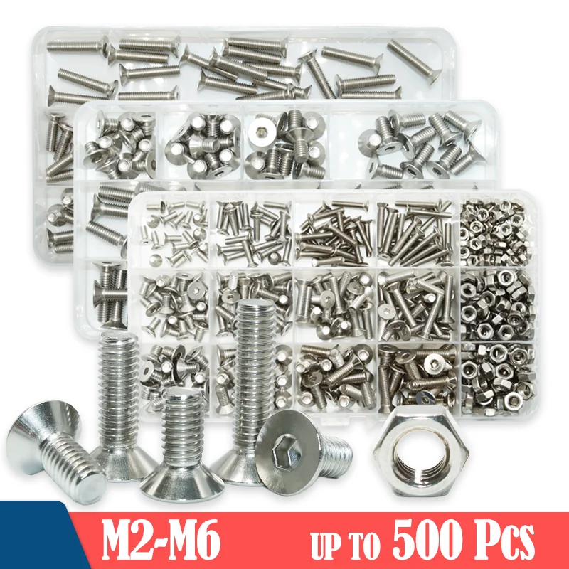 Innen sechs kant versenkte Flach kopfs ch raube Kit m2, 5 m3 m4 m5 m6 Sechs kant Innen sechs kant mutter 2,5 Edelstahl din7991 Maschinen schraube