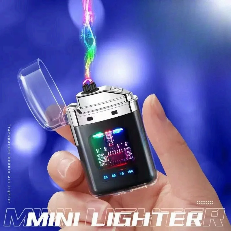 Elektrisches Doppelbogen-USB-wiederaufladbares Feuerzeug, Plasma, für den Außenbereich, winddicht, Batterieanzeige, Typ C, Raucherzubehör, Geschenke für Männer Image