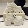 10 CM Heels Schnalle Casual Leder Schuhe Neue 2025 Frühling Frauen Chunky Turnschuhe Komfortable Pumpen Hohe Plattform Wanderschuhe Frau
