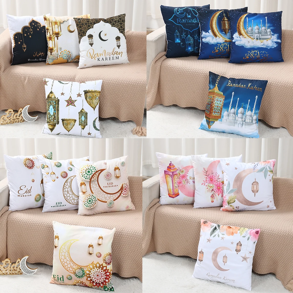 4 stücke Ramadan Kareem Kissenbezug Dekor für Home Sofa Kissen Abdeckung Islamischen Eid Mubarak Dekoration Moschee Muslimischen Kissen Abdeckung geschenke Image